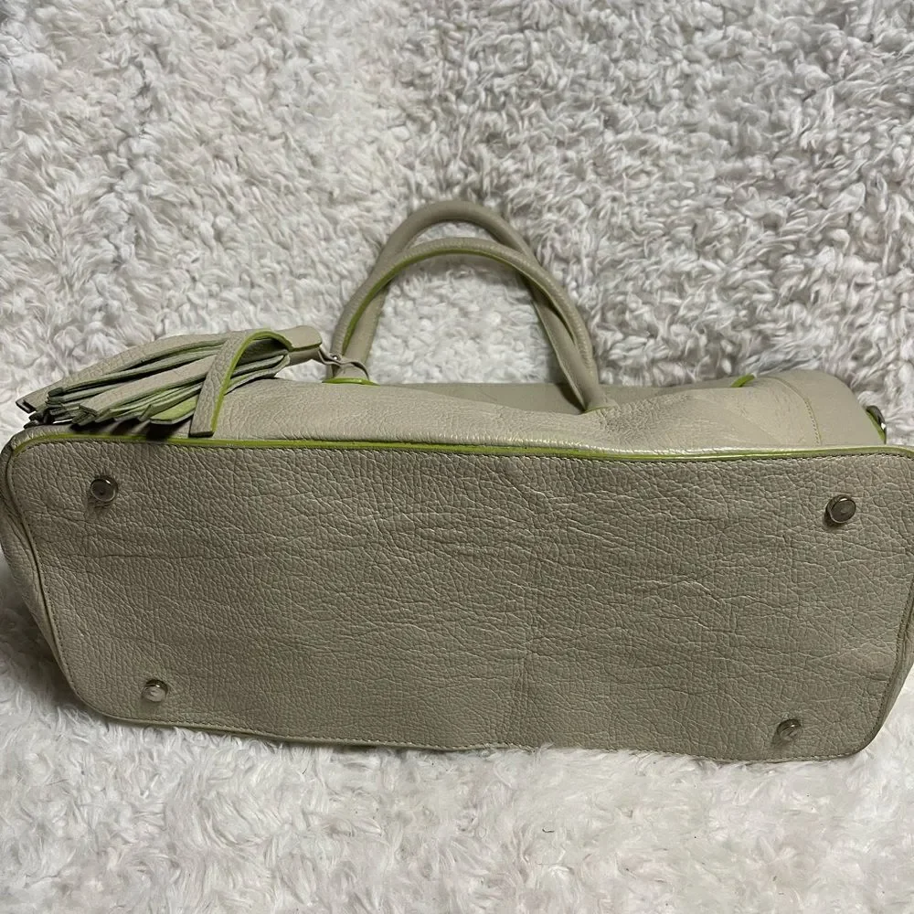 Vittoria Napoli Elegant Leather Cream XL Tote Bag with Green Accents